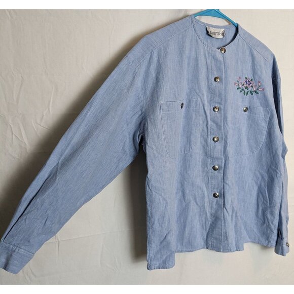 Langtry Women's Embroidered Floral Long Sleeve Button Up Denim Shirt Size XL‎ - Picture 3 of 8